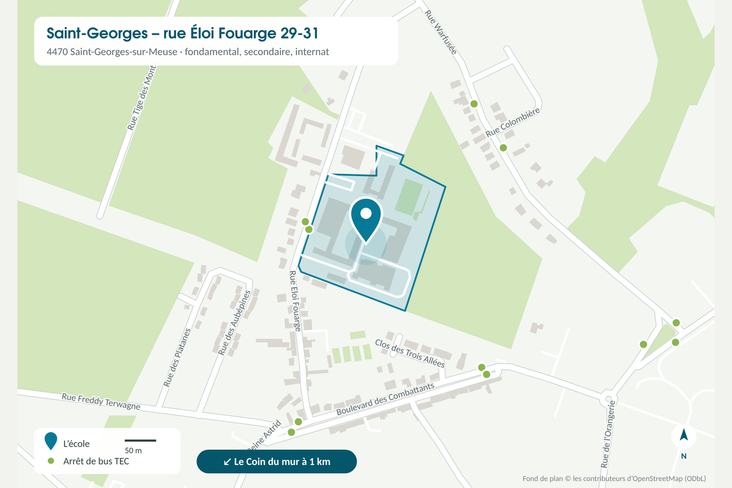 Plan d’accès à l’implantation de Saint-Georges, rue Éloi Fouarge 29-31