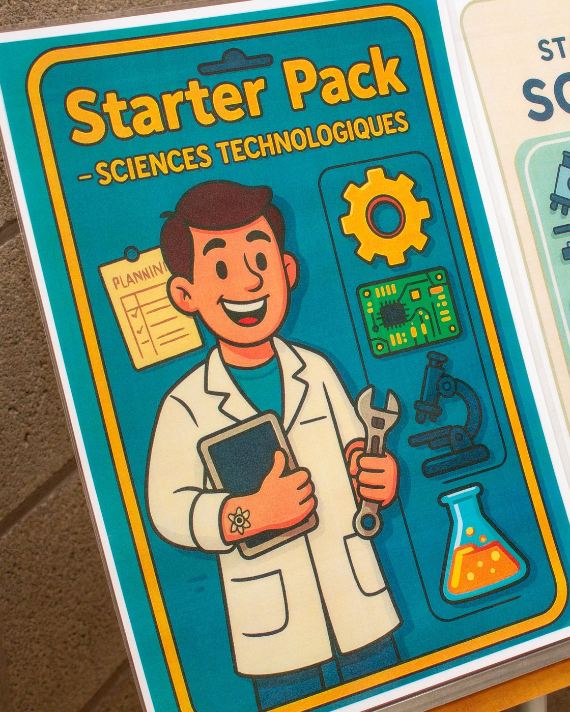 Affiche illustrée « Starter Pack Sciences technologiques » présentée à la journée portes ouvertes